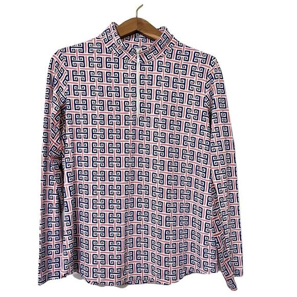 SanSoleil SolCool Golf Zip Mock Top Size L Geometric Long Sleeve UPF 50 Women's - Picture 1 of 8